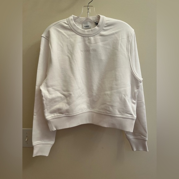 Burberry Sweaters - Burberry White Logo Embroidered Cropped Crewneck | White | Size Small | NWT